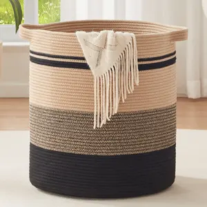 High Quality Customized Foldable Detachable Multifunctional Cotton Rope Woven Blanket Basket For Cleaning