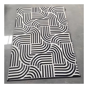 Modern <b>Black</b> White Geometric Area <b>Rug</b> with Abstract Curved Line Pattern for Living Room Bedroom Hallway Home Decor - Product Image 6