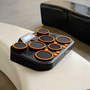 Pad de batterie électronique portable de table durable avec double haut-parleur MIDI, 6 pads, haut-parleur intégré, kit de batterie numérique de bureau rechargeable - Product Image 4