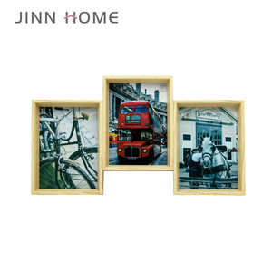 Tự Nhiên Gỗ Sồi Phong Cách Cắt Dán Hình Ảnh Khung Với Kính Hiển Thị <span class=keywords><strong>3</strong></span> Mở Gia Đình Đa Hình Ảnh Khung Cho Tường Treo - Product Image 2