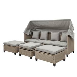 4 Piece Rattan Sofa Seating Group <strong>with</strong> Cushions,Patio Furniture <strong>Outdoor</strong> Rectangle <strong>Daybed</strong> <strong>with</strong> Retractable <strong>Canopy</strong> - Product Image 1