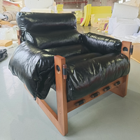 Fauteuil de salon moderne du milieu du siècle en cuir véritable, chaise inclinable individuelle, canapé relaxant en bois pour chambre, salon, hôtel, école