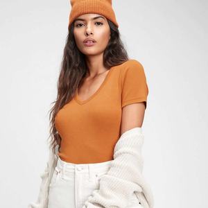 Camiseta Deportiva de Manga Corta con Cuello en V para Mujer, 100% Algodón Jersey, Impresión Digital, Logotipo Personalizado, Transpirable, Tallas S-XXL - Product Image 1