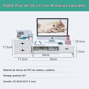 Soporte Elevador para Monitor de Escritorio con Cajones, Estante de Almacenamiento Multifuncional para Oficina, Rectangular, 3 Niveles, Tipo Vertical - Product Image 3