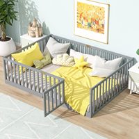 Lit de chambre moderne Montessori en bois massif avec escalier, barrières, lattes, taille Queen, lit au sol, étagère et 2 tiroirs de rangement, facile à monter