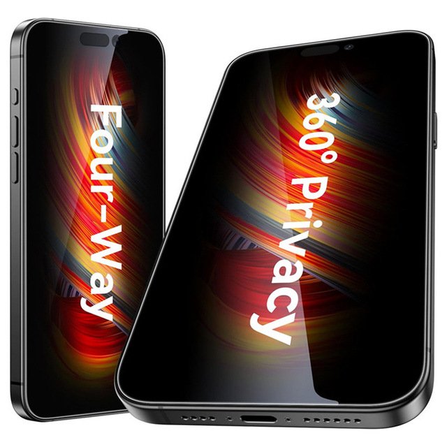 4 Way 360° Privacy Screen Protector for iPhone 16 15 14 13 12 11 Pro Max Anti-Spy Full Coverage Tempered Glass Film
