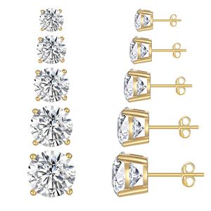 Orecchini in Argento 925 all'Ingrosso per Donne, Placcati in Oro 18K, Orecchini a Perno Retrò in Argento Sterling con Zircone Singolo, <span class=keywords><strong>Gioielli</strong></span> per Piercing - Product Image 1