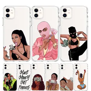 OEM Imprimir Dos Desenhos Animados Meninas Negras Rainha Soft Phone Case Cover para iphone 13 caso para meninas silicon