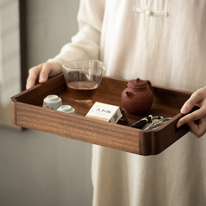 Walnut Wood Tea Tray Rectangular Solid Wood <b>Teacup</b> Storage Tray For Tea Serving Hotel Use - Product Image 1
