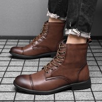 Bottes Martin pour hommes, nouveau style, bottes en cuir tendance et rétro à tige haute, chaussures décontractées britanniques pour hommes, bottes de travail classiques