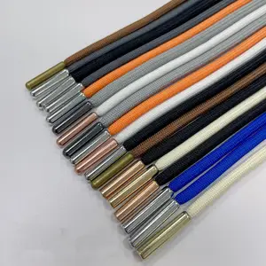 Qualidade Poliéster Cordão Com Metal Dicas Custom Hoodie Cordão Cordão