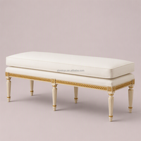 Banc ottoman de style français de luxe pour salon, banc en bois massif, siège d'appoint pour chambre à coucher