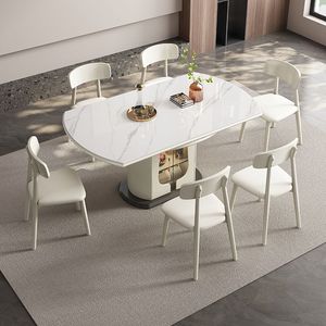 Set di Tavolo da Pranzo Allungabile in Marmo e Legno con Sedie, Design Moderno e Lussuoso per 4-6 Persone, Arredamento Bianco per Sala da Pranzo e Cucina - Product Image 4