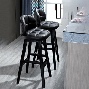Chaise en bois massif Home Restaurant Kitchen Island Bar Front Desk Tabouret haut avec coussin en PU et antidérapant, hauteur d'assise - Product Image 4