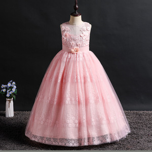 Girls' Pink Tulle Ball Gown Dress O-Neck Flower Girl Dress For Children Performance Costume Princess Dress One Piece - Product Image 1
