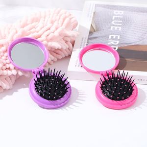 Portable Mini Folding Comb Airbag Massage <b>Round</b> Travel With Mirror Hair <b>Brush</b> for Children - Product Image 3