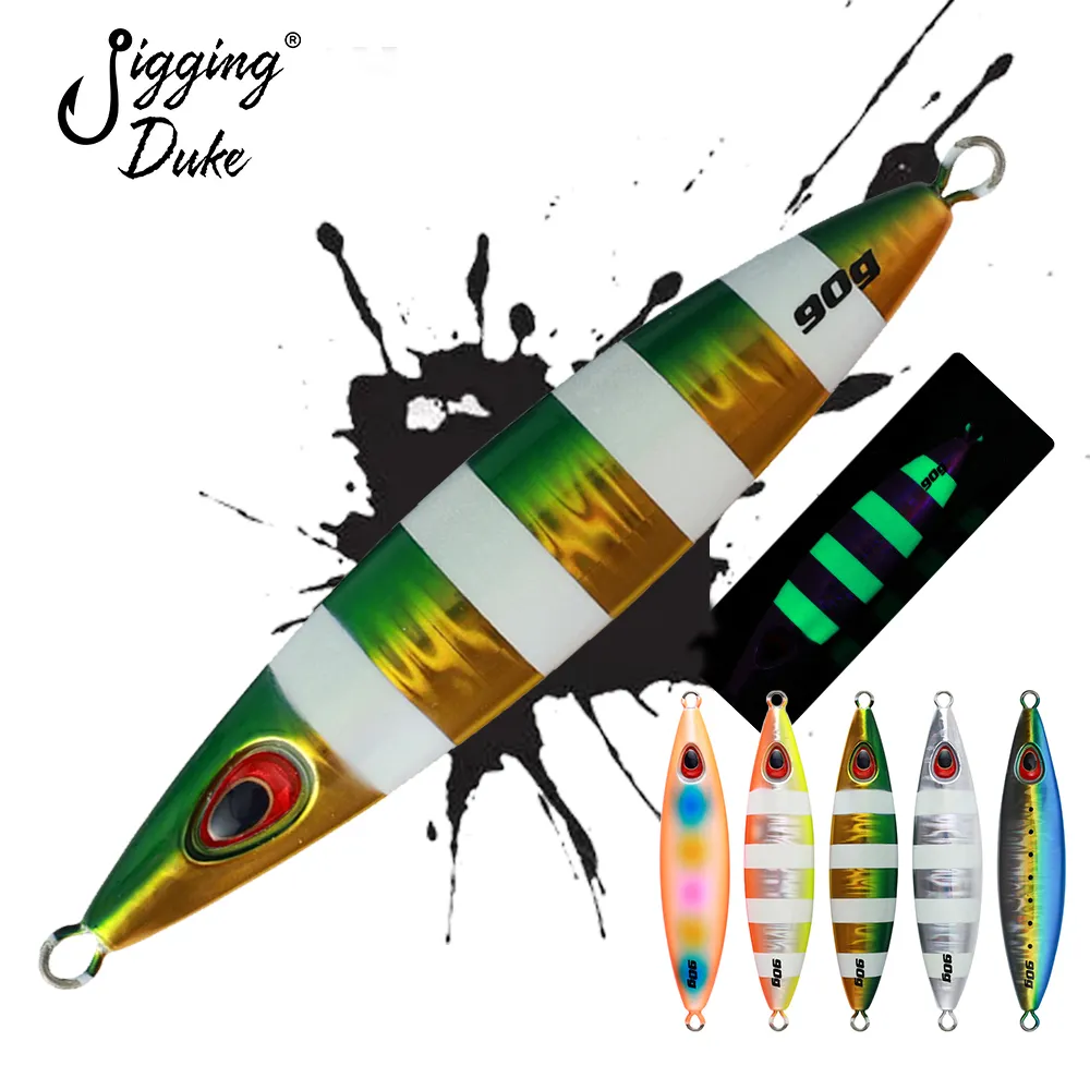 JiggingDuke 60g 90g Luminous High Quality Lazer Fishing Metal Jigs Slow Pitch Jigging Tuna Bass Fishing Lure