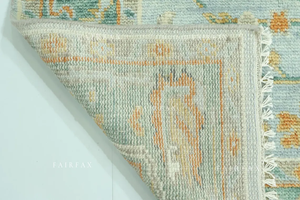 Elegante Alfombra Oushak Moderna Hecha a Mano, Alfombra Turca Azul Claro y Verde, Alfombra Suave en Tonos Pastel - Product Image 3