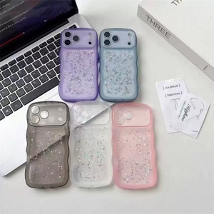 Fundas Transparentes con Borde Ondulado y Purpurina para iPhone 17 16 15 14 Pro Max, Carcasa Trasera Antigolpes de TPU Esmerilado con Resina Epoxi - Product Image 5