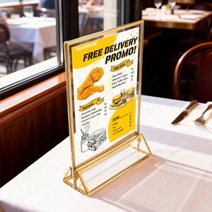 Numéros de table de mariage en acrylique <span class=keywords><strong>double</strong></span> face format A5, cadres photo, porte-panneaux transparents avec bordure dorée de 3 mm et <span class=keywords><strong>support</strong></span> <span class=keywords><strong>vertical</strong></span> - Product Image 2