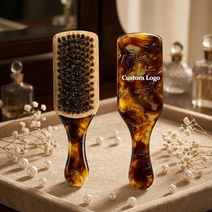 Ume Factory Pig Bristle Acetate White Bristle Hair Scalp Massager <strong>Shampoo</strong> Brush Women Engraved Comb Fashion - Product Image 2
