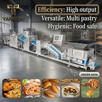 Ligne de boulangerie entièrement automatique pour baguettes, pains grillés, pains plats, pizzas, four tunnel, refroidissement, emballage automatique, 1000 kg/h, PLC, YT, 380V