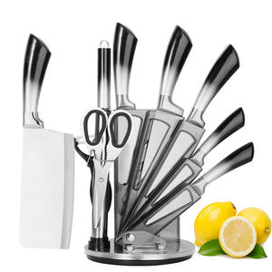 HSK High Quality 9-Piece Stainless Steel Knife Set for Kitchen Including <b>Acrylic</b> Stand <b>Block</b> and Cutler Holder for Cutting - Product Image 5