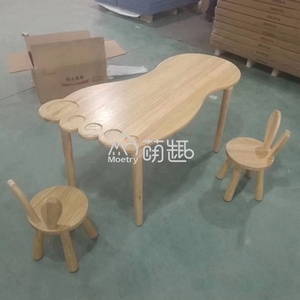 Moetry – Table à empreinte pour enfants, chaise de <span class=keywords><strong>lapin</strong></span>, ensemble de chaise de Table en bois, en bois massif - Product Image 4