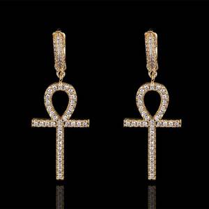 New Hip Hop Gold Statement Hoop Earrings Bling Iced Out Zircon Round Cross Diamond <b>Stud</b> Earrings Set Jewelry for Men Women Gift - Product Image 5