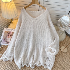 Blouse longue rétro en maille ajourée, <span class=keywords><strong>col</strong></span> en <span class=keywords><strong>V</strong></span>, ample, pour <span class=keywords><strong>femme</strong></span>, protection solaire - Product Image 3