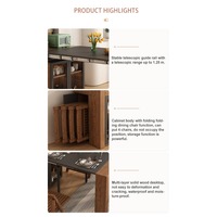 Table à manger multifonctionnelle moderne extensible avec armoire de rangement, chaises pliantes dissimulées, plateau en bois massif et ardoise, table télescopique