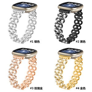 Alloy Bracelet Wrist Strap ForFitbit Versa 4/3 Sense 1/2, Cucurbit Shape with Full Diamond Watch Band