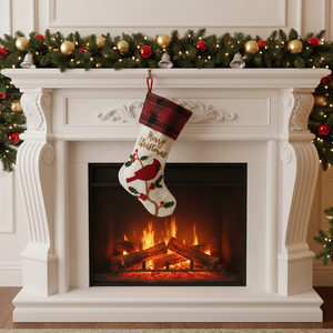 Grandes chaussettes de Noël de 20 pouces, sacs cadeaux, sacs à bonbons, ornements suspendus en lin avec motifs Élan, <span class=keywords><strong>Renne</strong></span>, Père Noël - Product Image 1