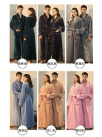 Peignoir en flanelle bleue haut de gamme, épais et long, anti-peluchage, pour couple, fabriqué sur mesure en Chine