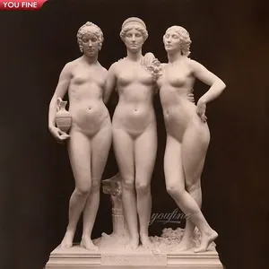 Scultura di bellezza della statua di signora nuda di marmo bianco all'aperto tre