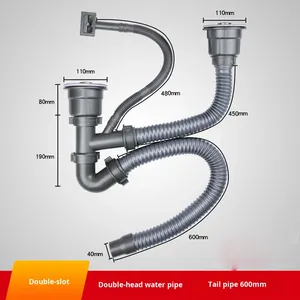 Juego de Desagüe para Fregadero de Cocina de Acero Inoxidable, Fregadero Individual y <span class=keywords><strong>Doble</strong></span>, Lavavajillas, Desagüe Grueso y Duradero, Antiolores y Antiobstrucciones - Product Image 2