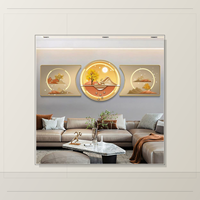 Triptyque mural 3 pièces en cristal, paysage, arbre doré, cercle, tableau pour salon, hôtel, intérieurs modernes et luxueux
