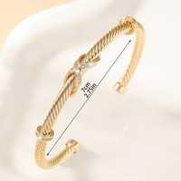 Bracelet torsadé en or avec nœud en X et pavé de zirconiums, manchette ouverte en acier inoxydable, pour superposition, bijoux de mariage et de fête pour femme