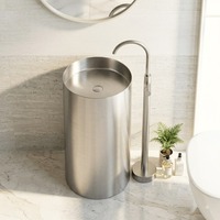 Lavabo sur pied compact en acier inoxydable brossé SUS304 moderne avec égouttoir pour projets hôteliers, scolaires, hospitaliers et de villas