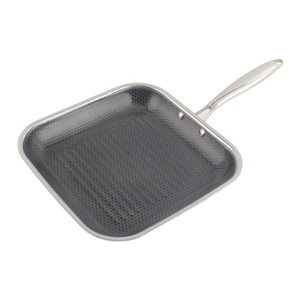 Poêle à frire carrée en acier inoxydable TrPly antiadhésive avec surface rainurée pour steak, compatible induction - Product Image 3
