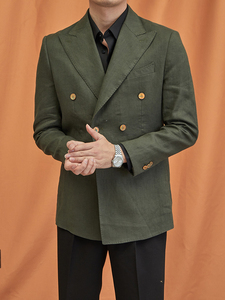 Traje informal de lino 100% con doble botonadura y medio forro para <span class=keywords><strong>hombre</strong></span> de negocios] Gentry Light Luxury Premium Sense of Suit - Product Image 3