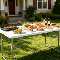 Table pliante robuste de 1,2 m à hauteur réglable, pliable en deux, portable, en PEHD, pour camping en extérieur et stand de salon professionnel