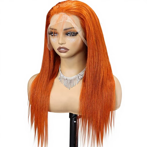 Orange # Perruques de cheveux humains lisses et colorées à 220 % de densité, 350 cm, avec grande dentelle frontale 13x4, longues perruques en cheveux naturels - Product Image 1