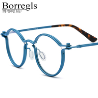 Borregls - Montura de Gafas de Titanio Puro para Hombre, Diseño Nuevo, Retro, Vintage, Redondas, Ópticas, Ligeras, para Mujer, 185696