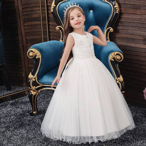 Childrens Princess Dress White Tulle Sleeveless Flower Girl Wedding Party Performance Wear Girls Stage Costume - Product Image 2