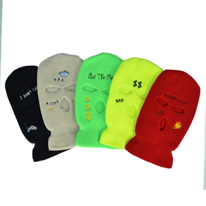 Balaclava en tricot pour homme, logo brodé personnalisé, blanc et <span class=keywords><strong>noir</strong></span>, 3 trous, néon, pour le ski - Product Image 1