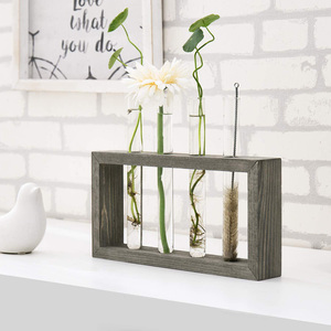 Vaso a Tubo con Supporto in Legno, Vaso in Vetro, Stazione di Propagazione, Vaso a Provetta, Vasi per Fiori per Piante Idroponiche, Ecologico - Product Image 3
