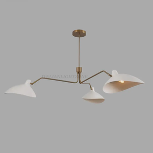 Lustre moderne en laiton fait main à 3 lumières, abat-jour blanc incurvé, luminaire de plafond Sputnik de style mid-century, semi-encastré - Product Image 3