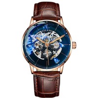 Montre-bracelet mécanique classique pour homme en cuir noir, cadran rond, style affaires, vente en gros, revente, best-seller