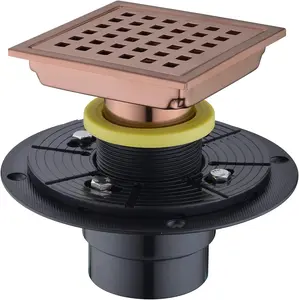 4 inch Brushed Rose Gold Shower Drain with Flat or Tile Insert Grid Patten Grate Cover of SUS 304 Uni-Green